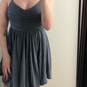 Sleeveless Charcoal Gray V-Neck Baby Doll Dress